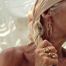 Load image into Gallery viewer, Brass hoop unique handmade oval earrings
