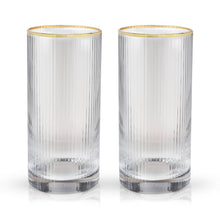 Load image into Gallery viewer, Viski - Deco Meridian Gold-Rimmed Crystal Highball Glasses -Set of 2
