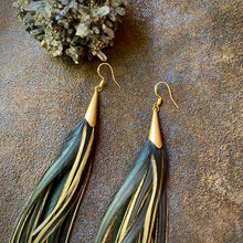 Load image into Gallery viewer, FREEBIRDS COLLECTION: Cone Feather Earrings - Golden Black
