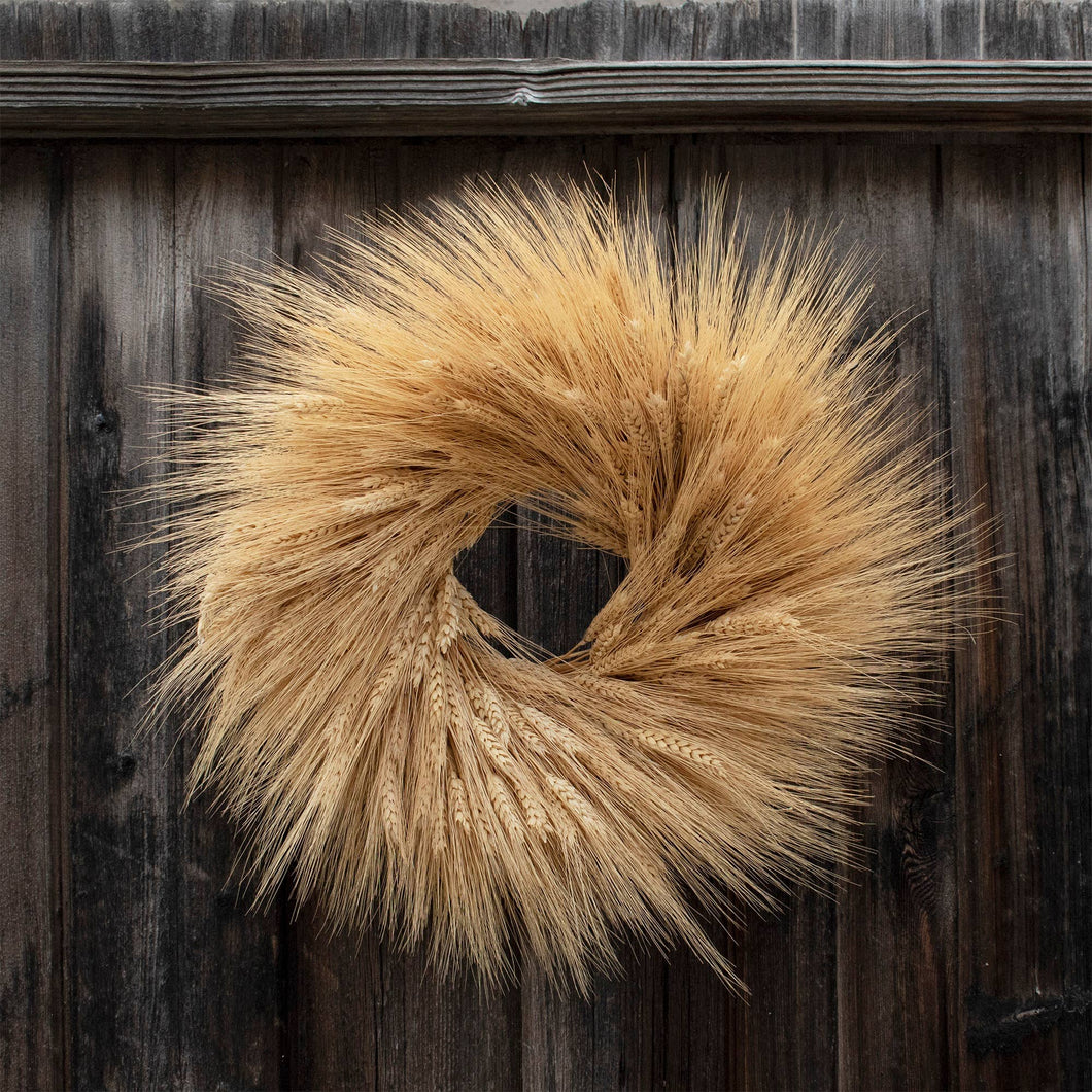 Wheat wreath on a wooden door