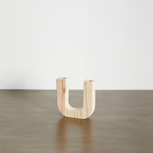 Load image into Gallery viewer, U-shaped double candle holder made from pine with a natural finish
