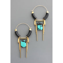 Load image into Gallery viewer, art deco turquoise and old with black earrings
