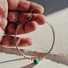Load image into Gallery viewer, Gold hoop earring with a turquoise stone 
