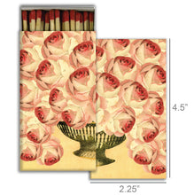 Load image into Gallery viewer, Matchbox with rose pattern and dimensions on a white background
