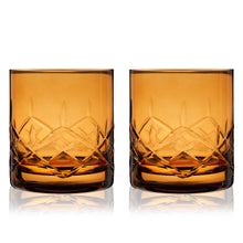 Load image into Gallery viewer, Admiral Crystal Rocks Glasses in Amber Set of 2
