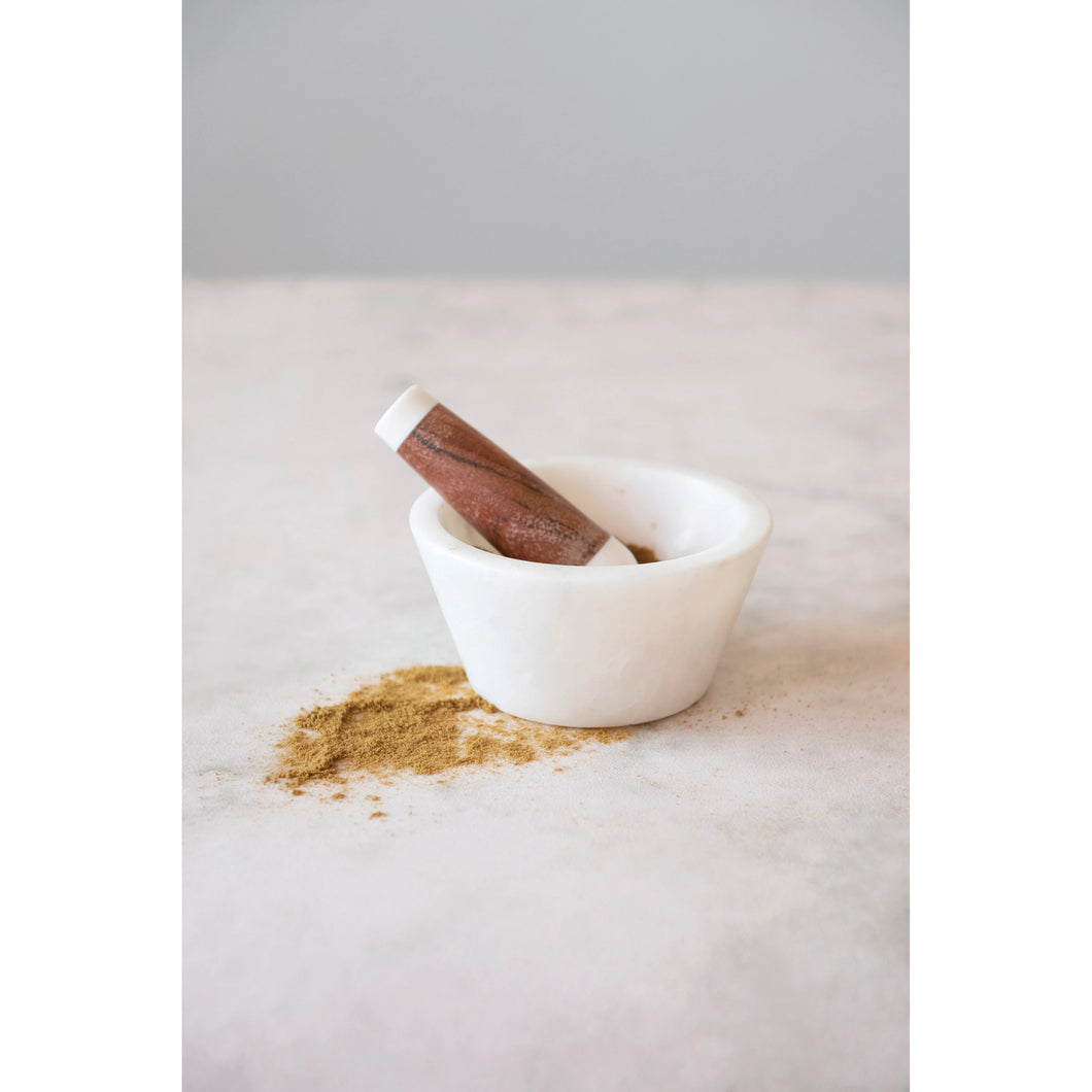 Marble and Acacia Wood Mortar and Pestle