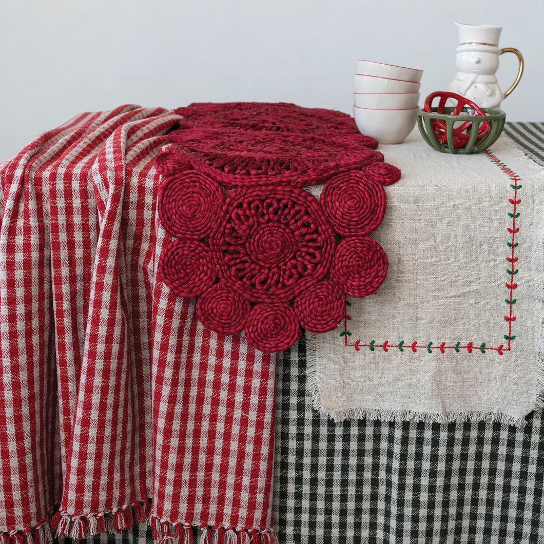 Hand Woven Jute Table Runner - Red
