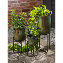 Load image into Gallery viewer, Metallic Patina Planter with Stand - Set of 3
