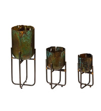 Load image into Gallery viewer, Metallic Patina Planter with Stand - Set of 3

