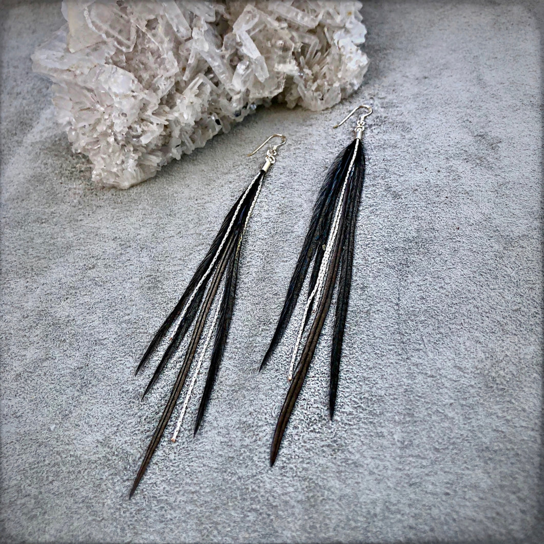 FREEBIRDS COLLECTION: Mini Feather Earrings - Black & Silver