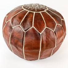 Load image into Gallery viewer, Round Moroccan Leather Pouf
