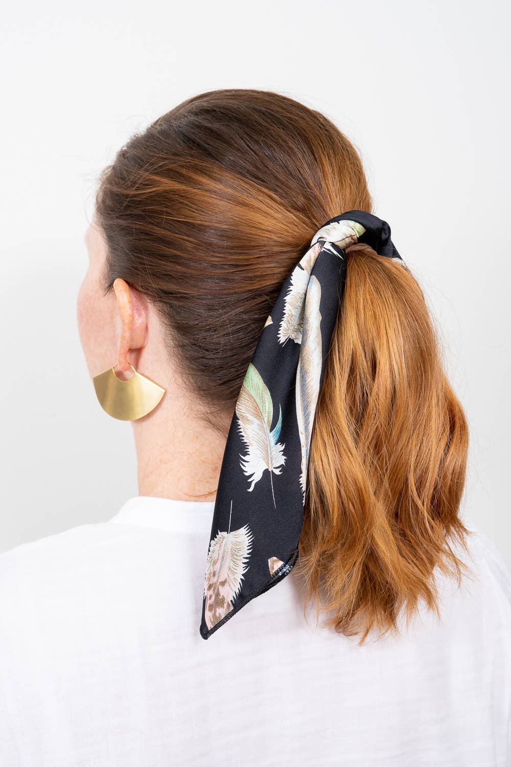Marlan Black Feather Print Scarf