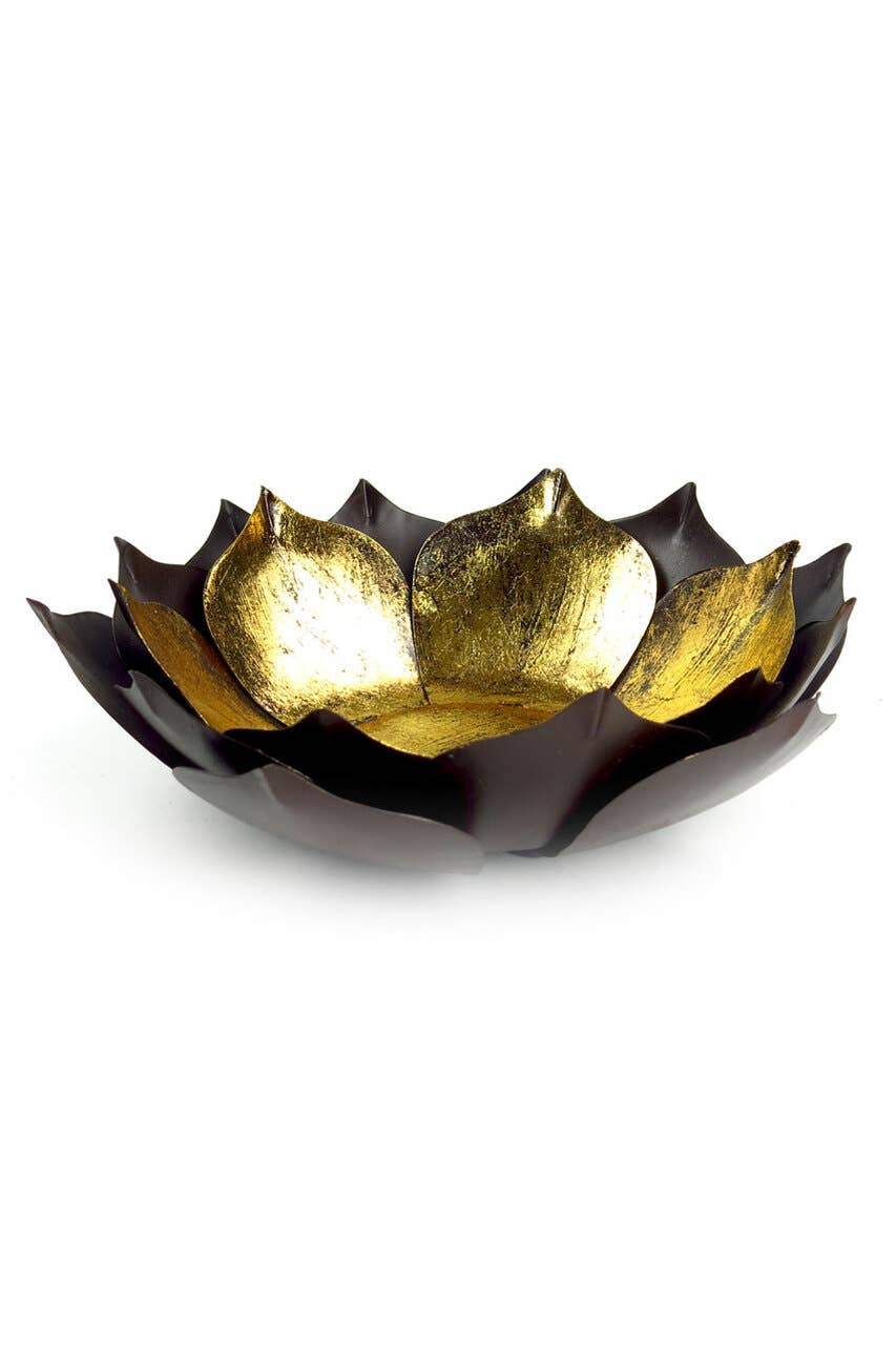 Gold Leafed Metal Lotus Candle Bowl
