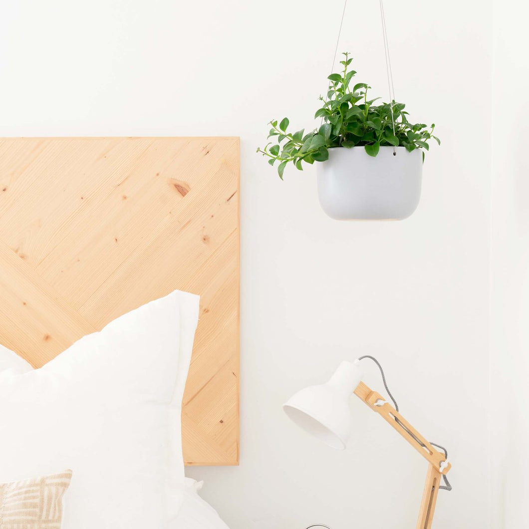 grey ceramic hanging planter