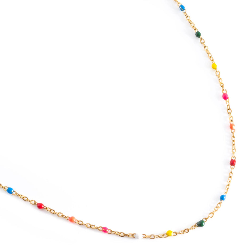 Enamel Link Gold Chain Necklace - Multi Colored