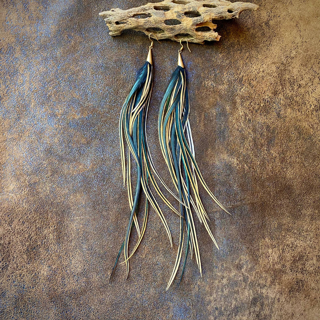 FREEBIRDS COLLECTION: Cone Feather Earrings - Golden Black