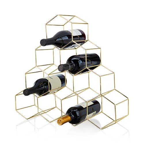 10-Bottle Gold Geo Wine Rack