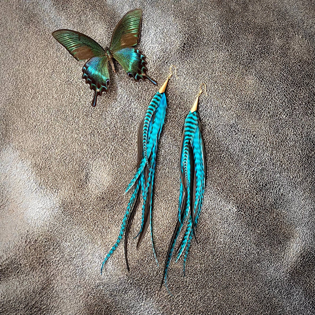 FREEBIRDS COLLECTION: Cone Feather Earrings - Turquoise Grizz