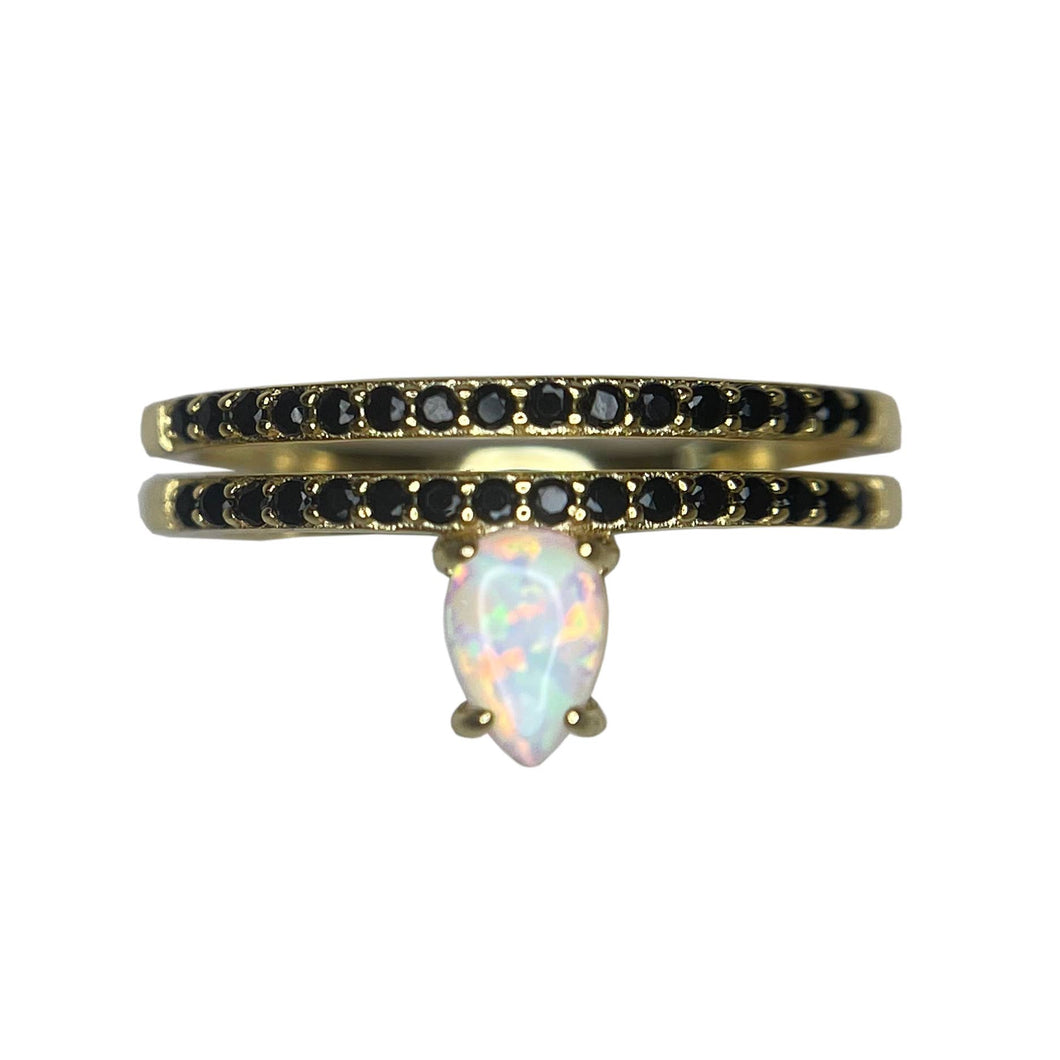 Serena White Opal & Black Onyx Ring