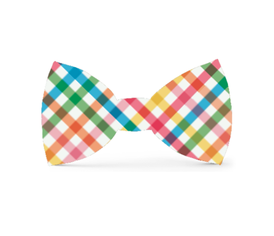 Rainbow Gingham Summer Dog Bow Tie