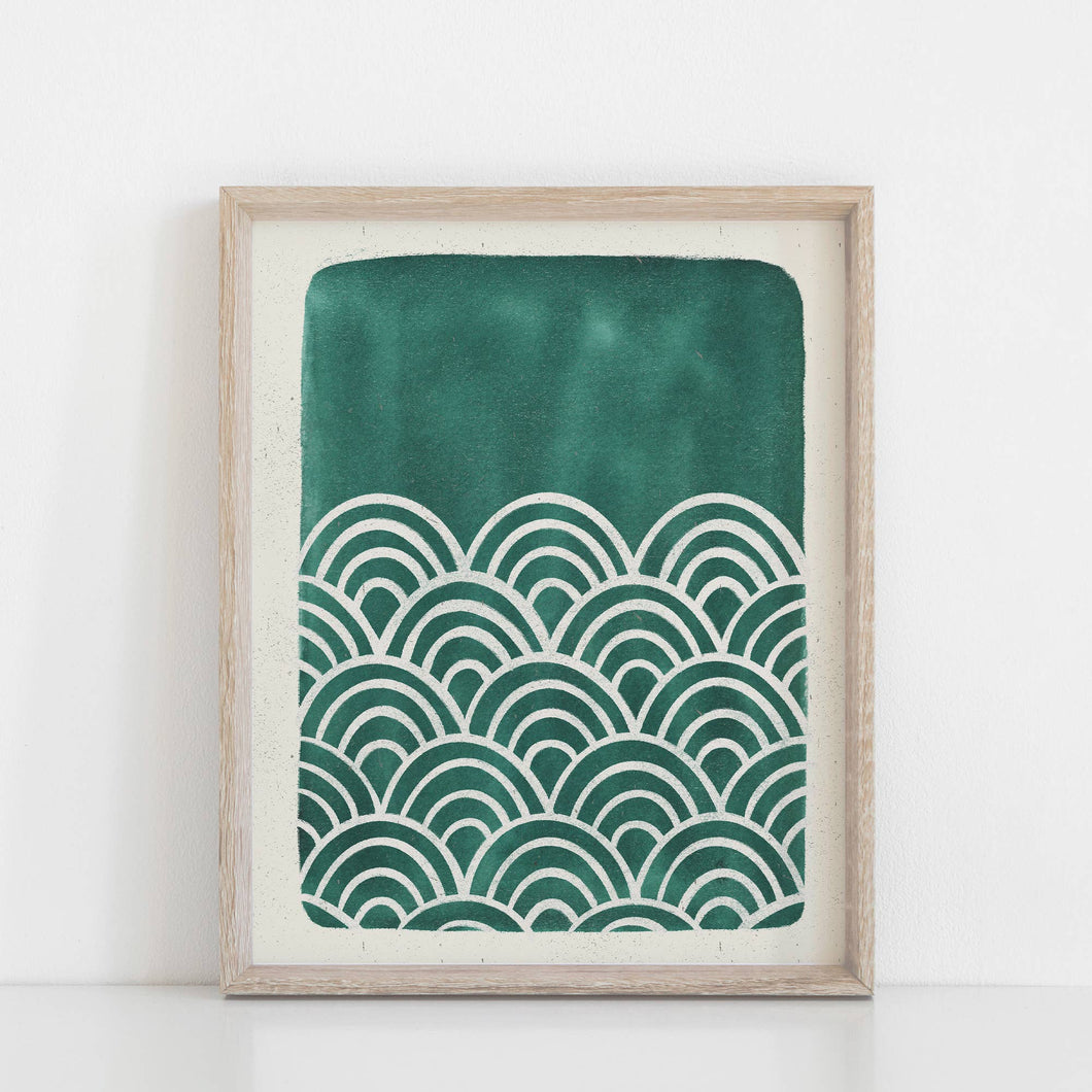 Wall Art Print Branch Scallop Waves Teal Watercolor