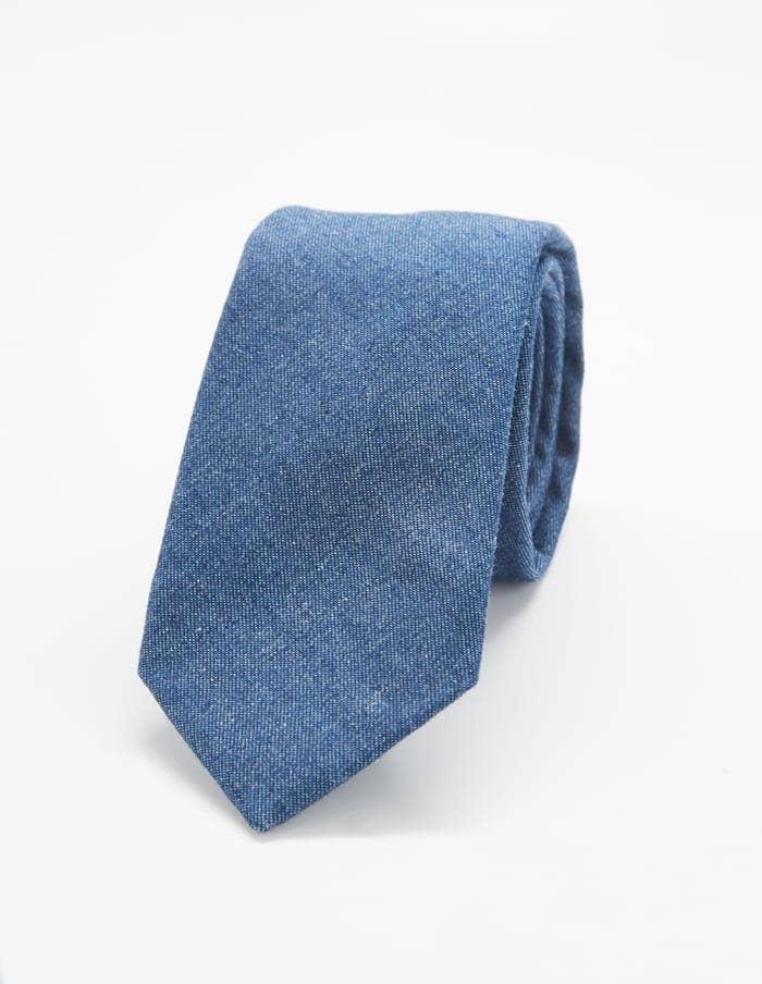 Dark Blue Chambray Skinny Tie