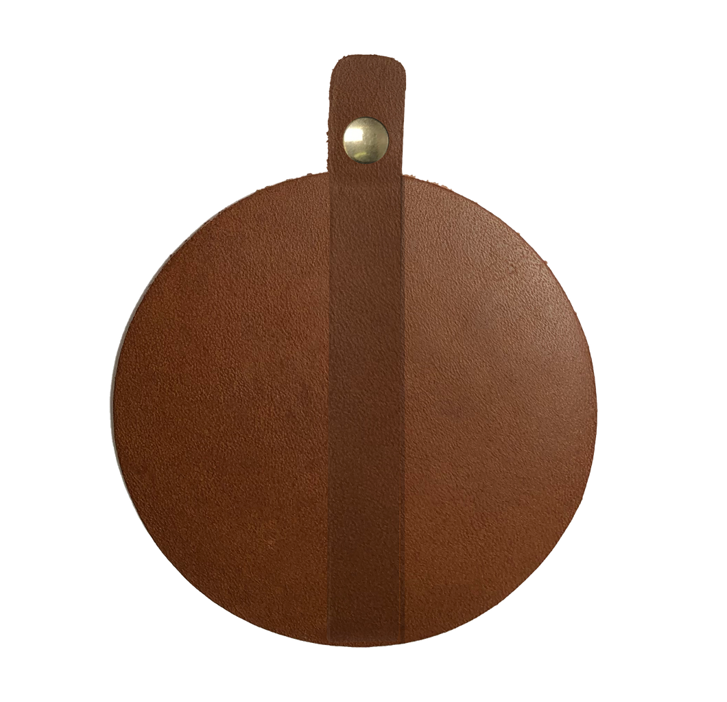 Leather Coasters Set (4pcs) with strap, Cognac Brown