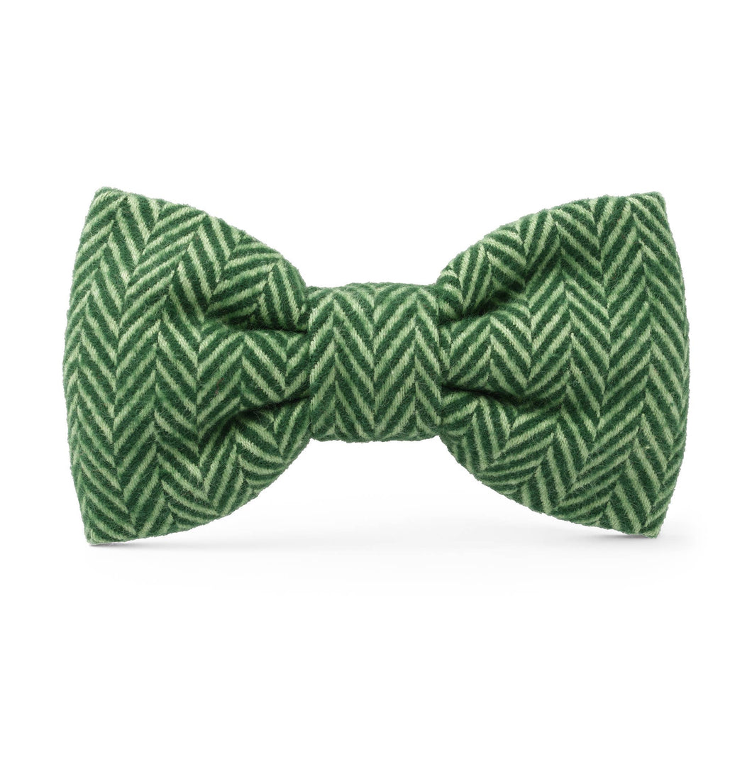 Green Herringbone Flannel Holiday Bow Tie