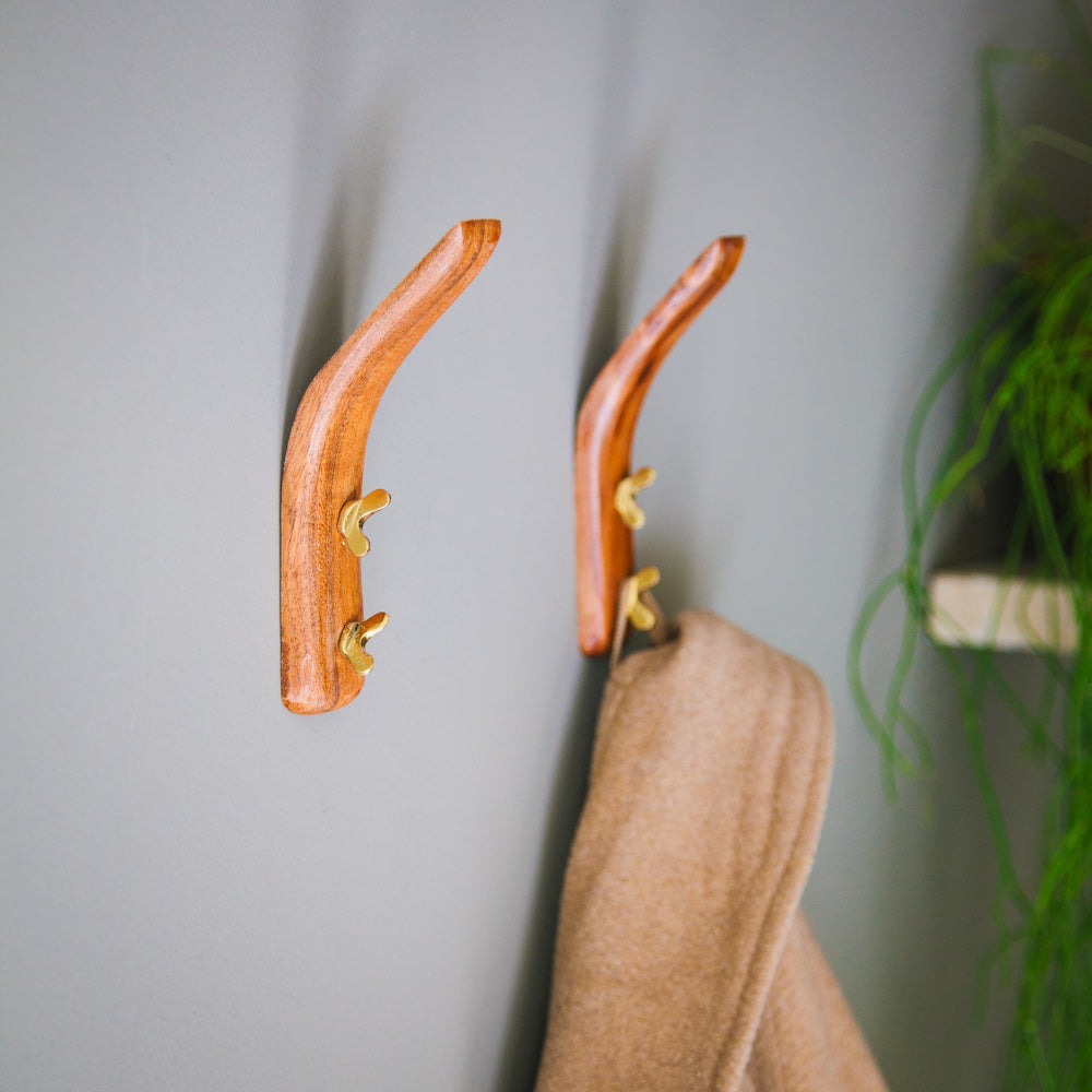 Wood and Brass Coat Hook