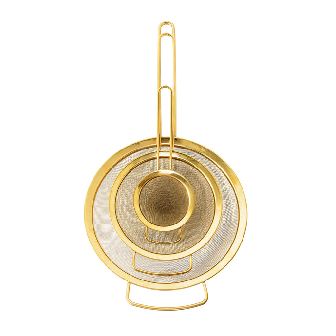 stainless steel strainers in a set of 3 - gold finish