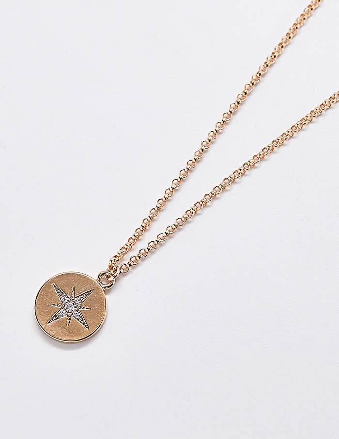 Gold Coin Pave Star Necklace