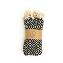 Load image into Gallery viewer, Malta Peshtemal Cotton Beach Towel: Black
