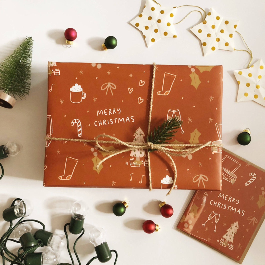 Rust Merry Christmas Wrapping Paper - 3 sheet roll