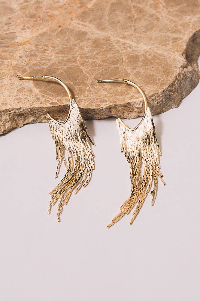 Signe Fringe Chain Hoop Earrings - Gold Plate