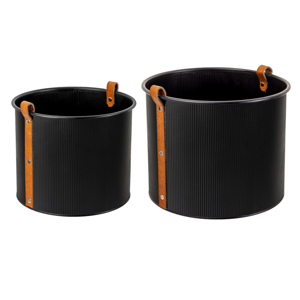 Black Planter with Leather Handle Set