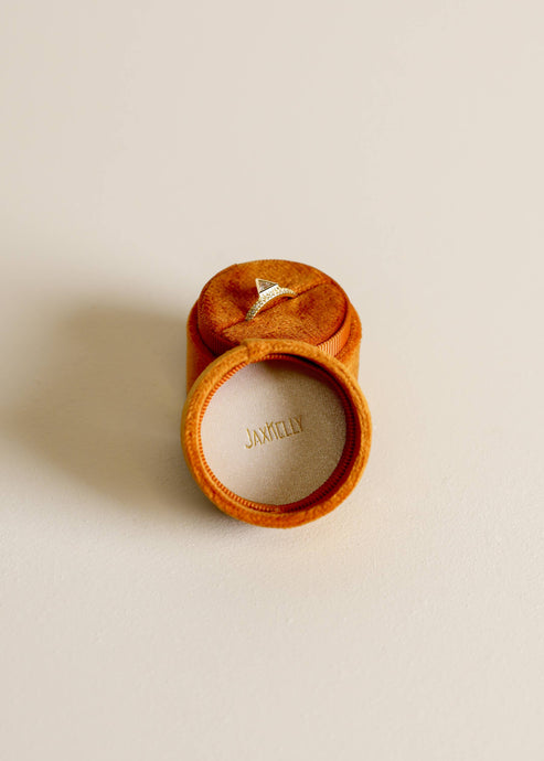 velvet circular jewlery box in amber color