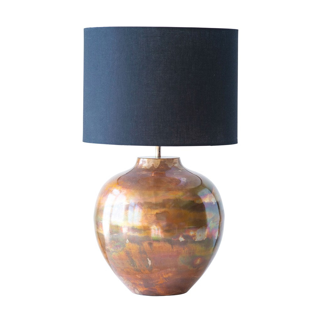 Copper Table Lamp with Black Linen Shade