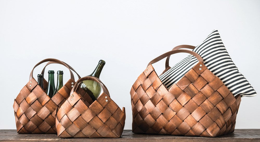 Woven Baskets with Handles - Set of 3