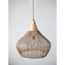 Load image into Gallery viewer, Round Wicker and Pine Pendant Lamp
