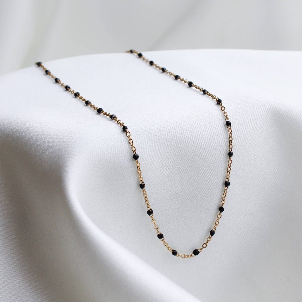 Enamel Link Gold Chain Necklace - Black