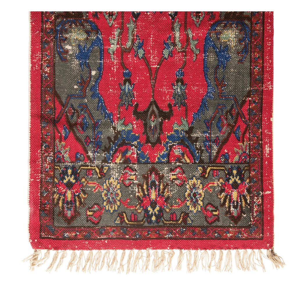 Woven Cotton Distressed Print Floor Runner