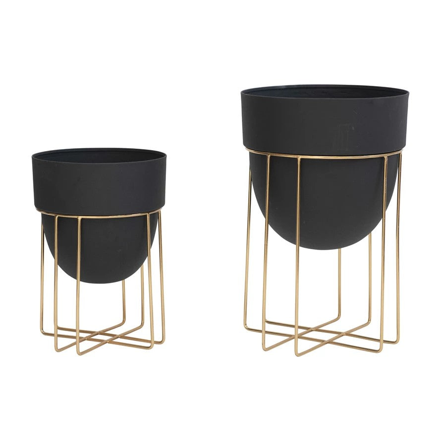 Black Metal Planter with Gold Finish Stand